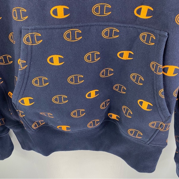 Champion Sweatshirt Adult Medium Blue Orange Reverse Weave Logo Hoodie Men’s - Picture 3 of 6